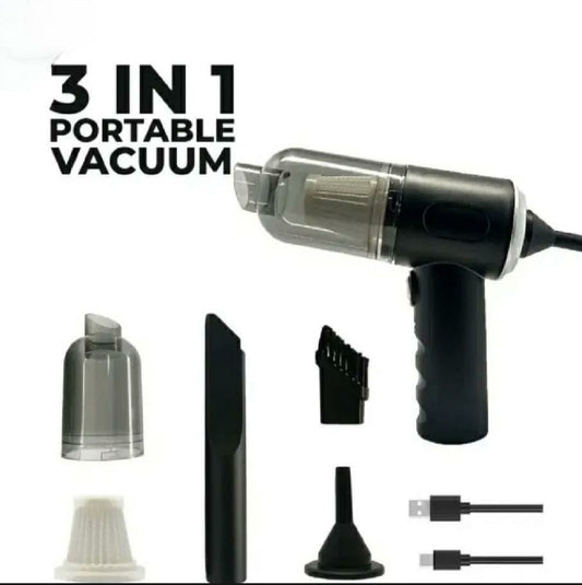 3-in-1 Car Vacuum Cleaner | Powerful Suction, Air Compressor & LED Light